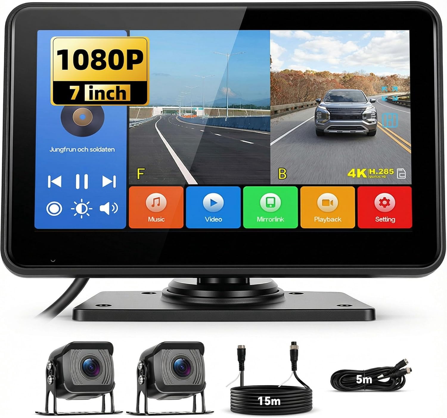 Podofo Wired Rear View Camera Kit HD 1080P 7 Inch Monitor with 2 ...