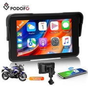 Podofo Wireless CarPlay for Motorcycle with Carplay and Android Auto GPS Navigation System,5-Inch Waterproof Touchscreen Motorcycle Portable Car Stereo with Dua