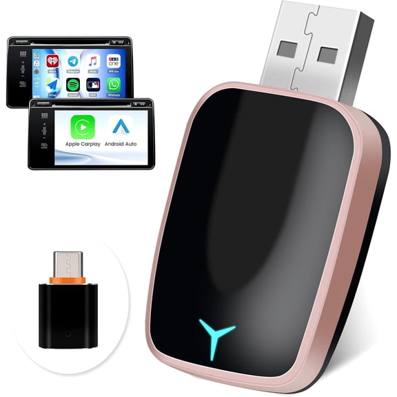 Podofo Wireless Carplay Adapter for Car, 2 in 1 Apple CarPlay and Android Auto Adapter Convert Wired to Wireless Dongle for Apple Android,Plug and Play Pink
