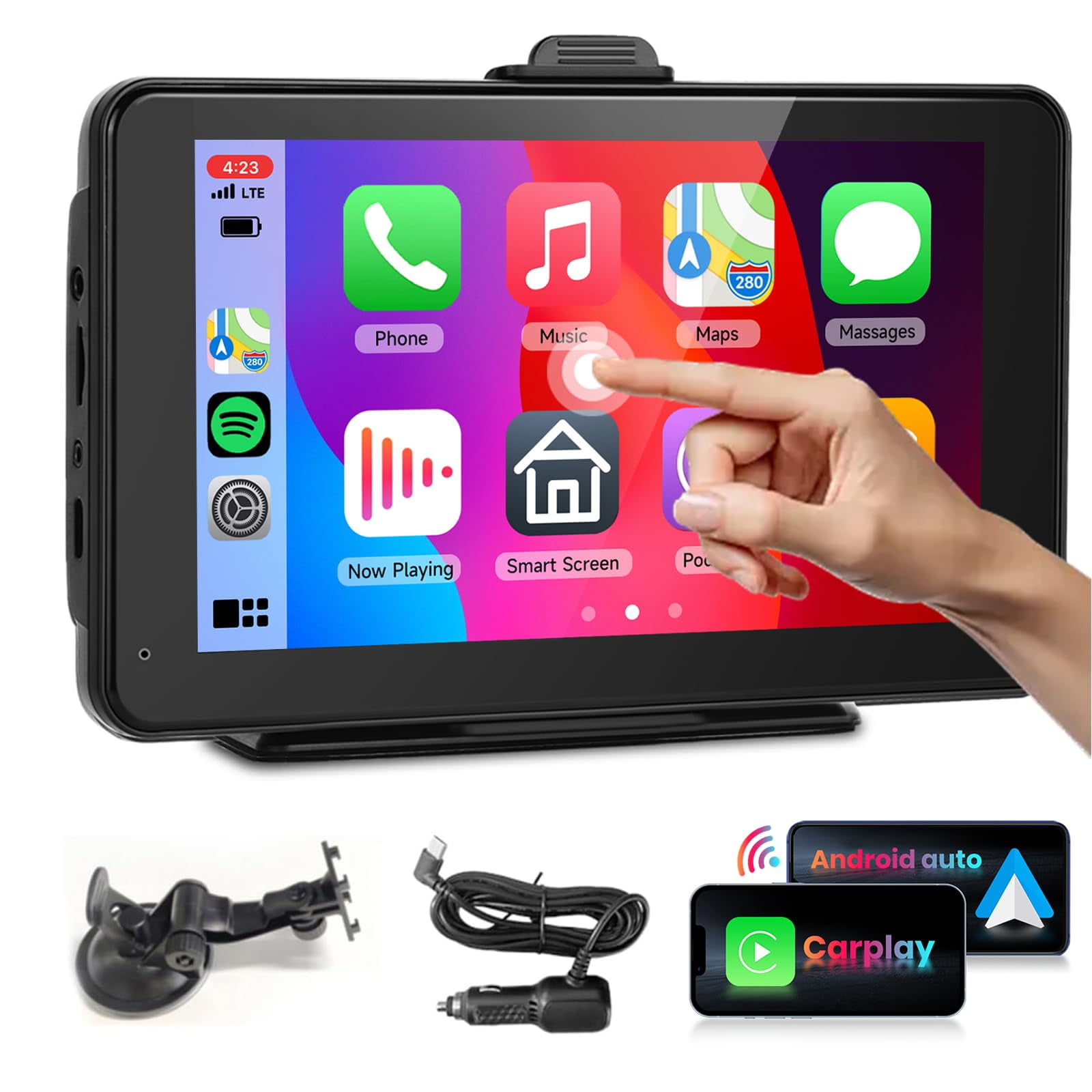 Podofo Wireless Carplay Screen for Car,Portable 7 inch Wireless Android