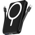 thumbnail image 1 of Podoru Wireless Portable Charger, 10000mAh Magnetic Power Bank Built-in USB C Lighting Cables 22.5W PD Fast Charging LED Display Battery Pack for for iPhone 16/15/14/13/12 - Black, 1 of 8