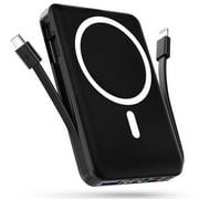 Podoru Wireless Portable Charger,10000mAh Magnetic Power Bank Built-in Cables 22.5W PD Fast Charging LED Display for iPhone 17/ 16/15/14/13/12,Black
