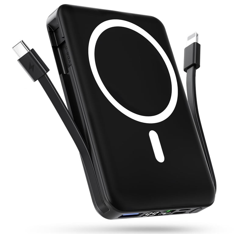 Podoru Wireless Portable Charger, 10000mAh Magnetic Power Bank Built-in USB  C Lighting Cables 22.5W PD Fast Charging LED Display Mag-Safe Battery Pack  for iPhone 15/14/13/12/Mini/Pro/Pro Max - Black - Walmart.com