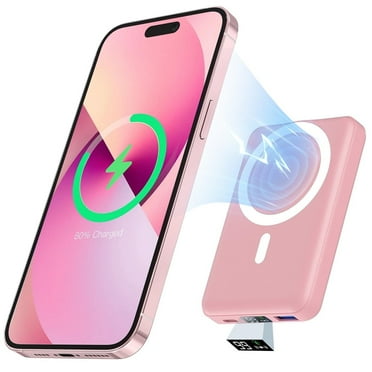 Podoru Wireless Portable Charger, 10000mAh Magnetic Power Bank LED Display 22.5W PD Fast Charging Battery Pack for iPhone 16/15/14/13/12/Mini/Pro/Pro Max-Pink