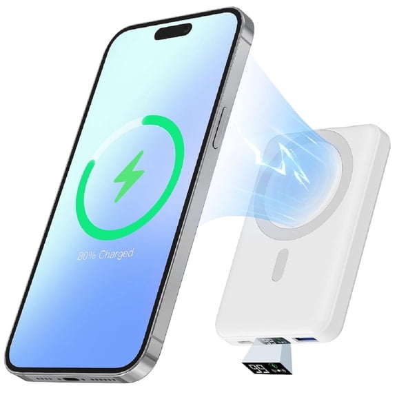 Wireless Portable Charger, 10000mAh Magnetic Power Bank LED Display 22.5W PD Fast Charging Battery Pack for iPhone 17/16/15/14/13/12/Mini/Pro/Pro Max-White