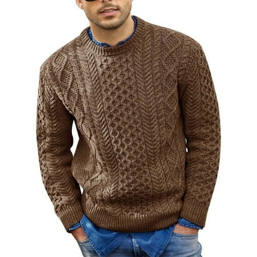 Podplug Fashion Mens Knitted Sweater, Men's Sweater Solid Fashion Round Neck Long Sleeve Knitted Top / L