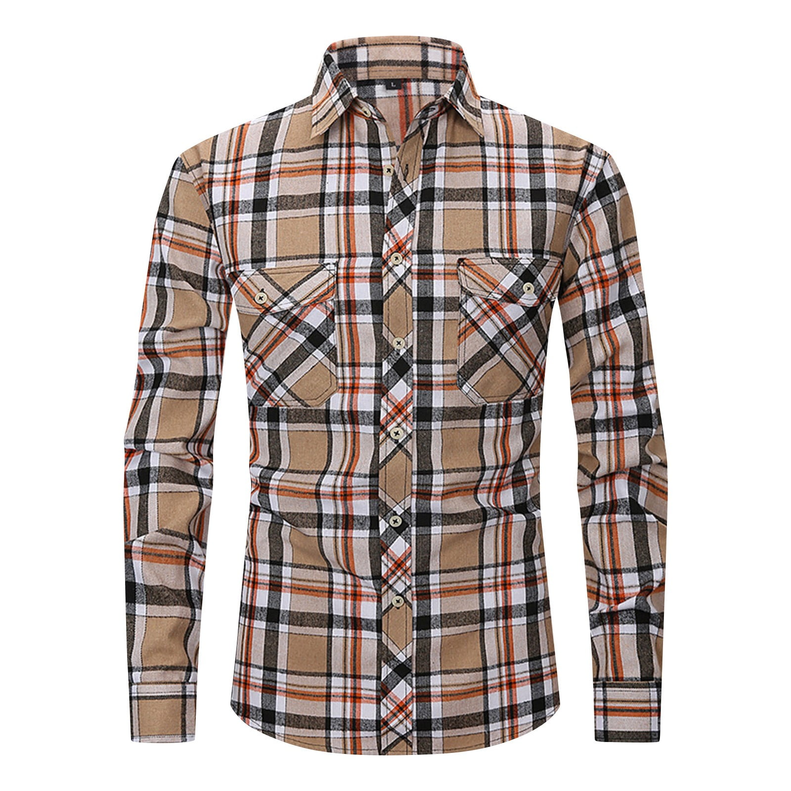 Podplug Fashion Shirts for Men, Brushed Plaid Shirt Men's Long Sleeve ...