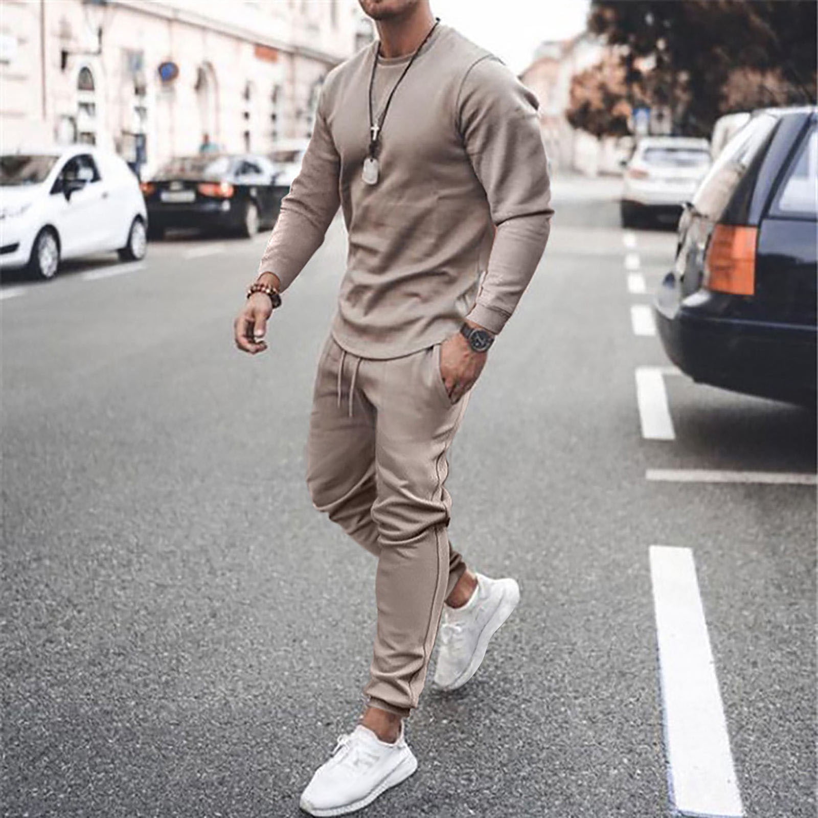 Podplug Fashion Sports Suits for Mens, Men's Athleisure Loose Fitness  Running Long Sleeve Multicolor Suit Sweatshirt and Pants / L 