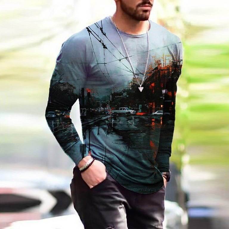 Podplug Fashion Shirts for Men, Men's Printed Long Sleeve Shirt