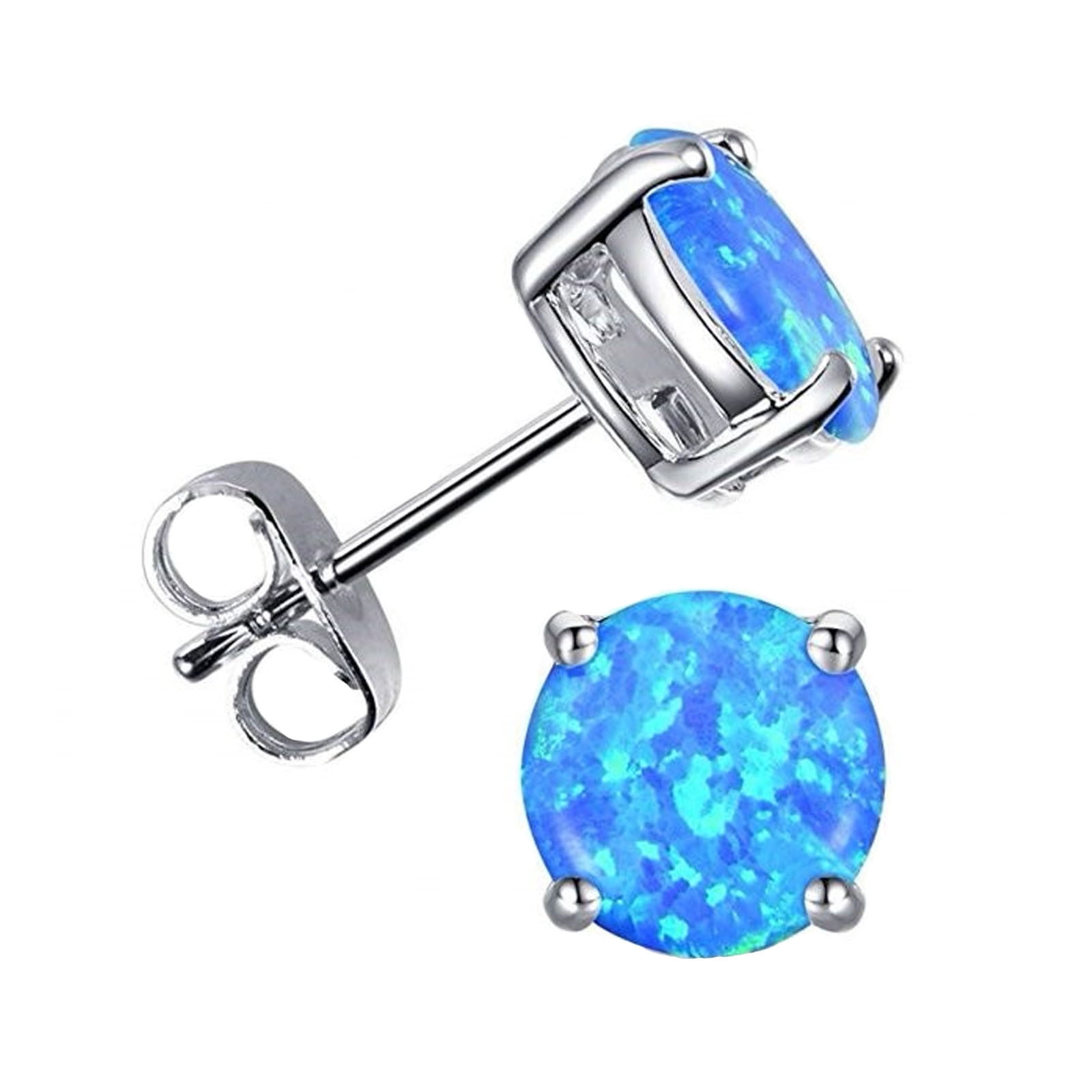 Tiny Opal Stud Earrings For Women & Teens - Sterling Silver Dainty Round Studs With Gift Box