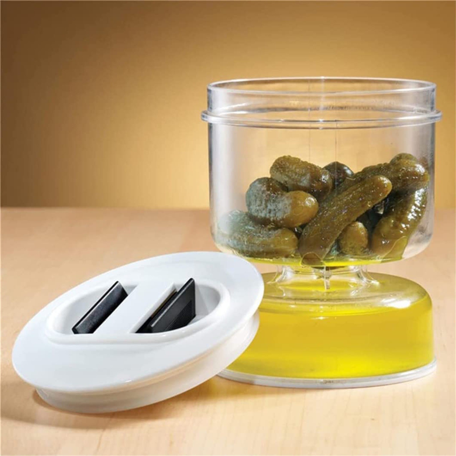 Podplug Pickle and Olive Jar, Pickle Flip Jar Separated From Wet and