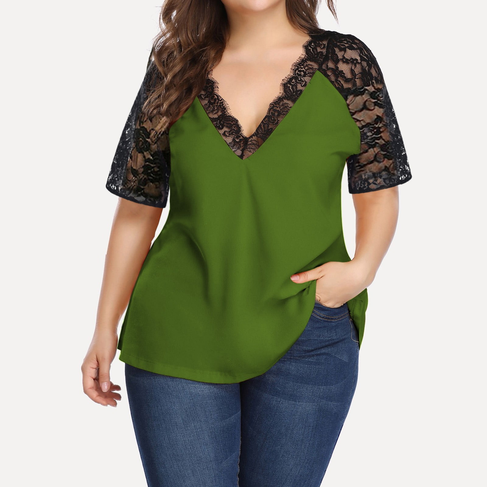 Podplug Plus Size For Women Lace Basic V Neck T Shirts Short Sleeve podplug-plus-size-for-women-lace-basic-v-neck-t-shirts-short-sleeve