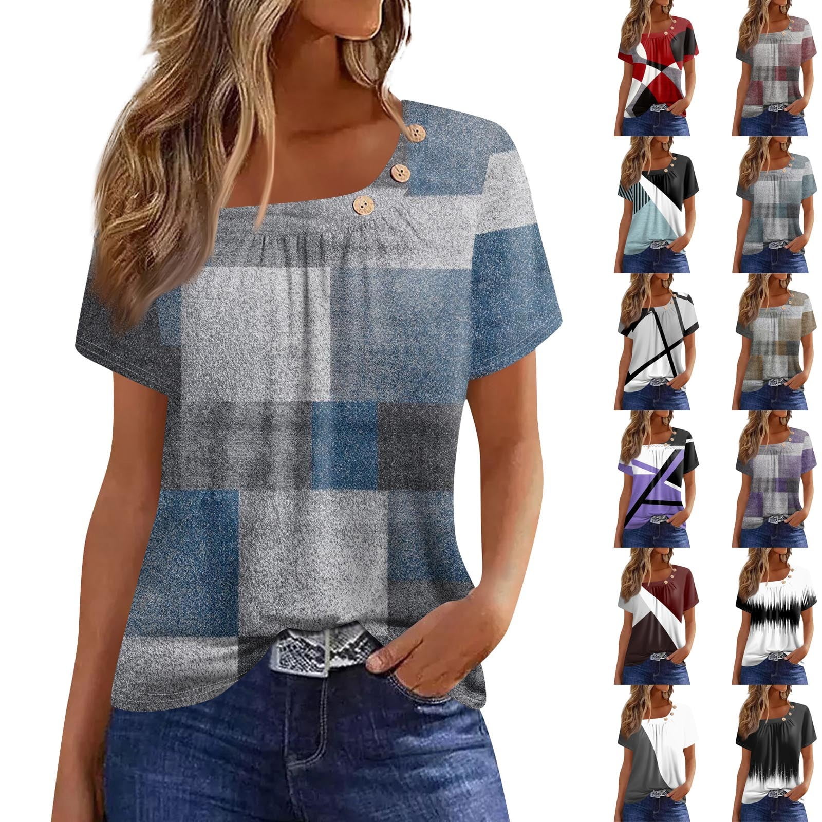 Zuesphe summer tops for women 2025 short sleeve fitted cotton t shirts for women red blouses for