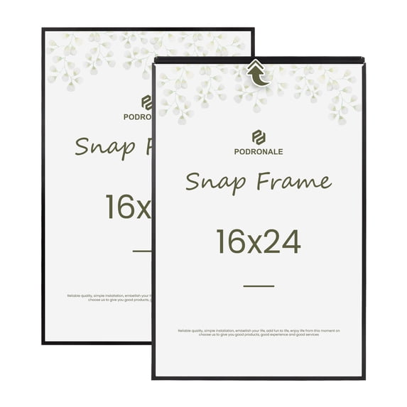 Podronale 16x24 Snap Frame, Black Poster Frame for Wall, Plexiglass, 2PCS