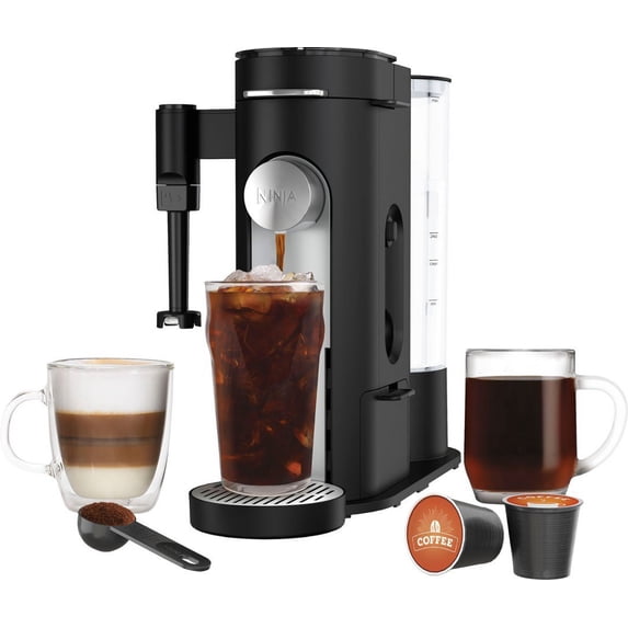 Specialty Single-Serve Iced Coffee Maker, K-Cup Pod Compatible with Foldaway Milk Frother - Black