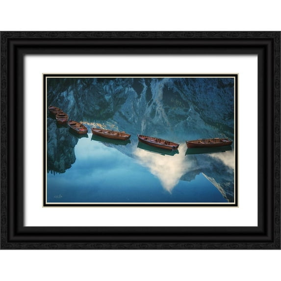 Podt, Martin 24x17 Black Ornate Wood Framed with Double Matting Museum Art Print Titled - Boats of Braies II