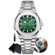 Poedagar Business Waterproof Wristwatches Luminous Date Stainless Steel Square Quartz Male Watch