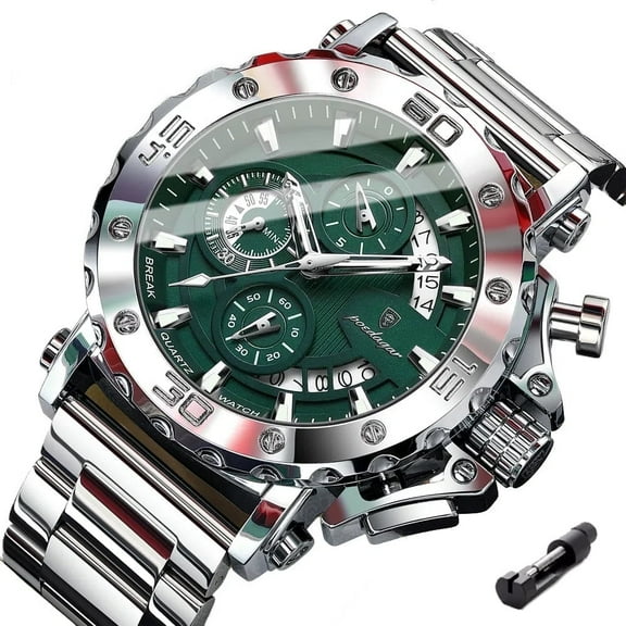 Poedagar Chronograph Watch For Men Luminous Waterproof Alloy Case Stainless Steel Men's Quartz Watch