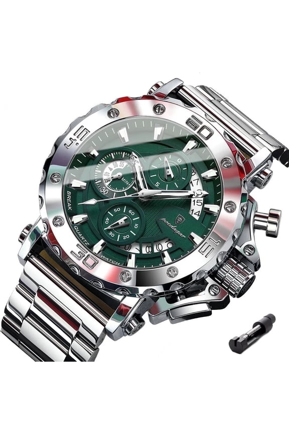 Chronograph Watch For Men Luminous Waterproof Alloy Case Stainless Steel Men's Quartz Watch