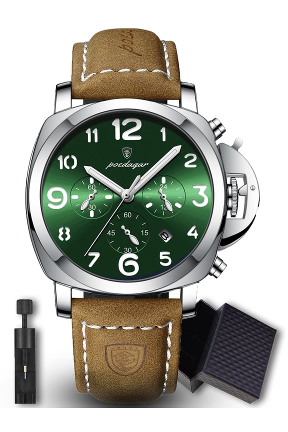 Men's Business Quartz Watches with PU Leather Strap Waterproof Luminous Calendar Chronograph