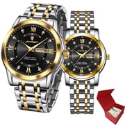 Poedagar Couple Quartz Watch Luminous Calendar Date Business Formal Luxury Mens and Womens Watch Waterproof Casual Stainless Steel Couple Wedding Romantic Watch 2 Pieces