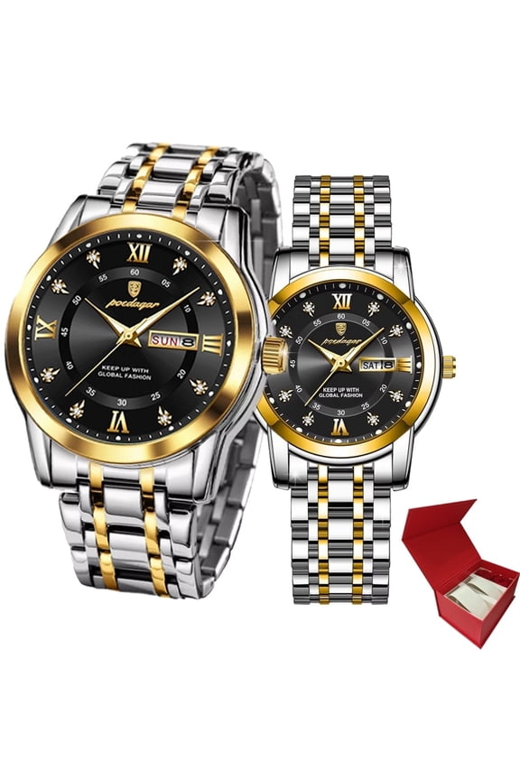 Couple Quartz Watch Luminous Calendar Date Business Formal Luxury Men's and Women's Watch Waterproof Casual Stainless Steel Couple Wedding Romantic Watch 2 Pieces