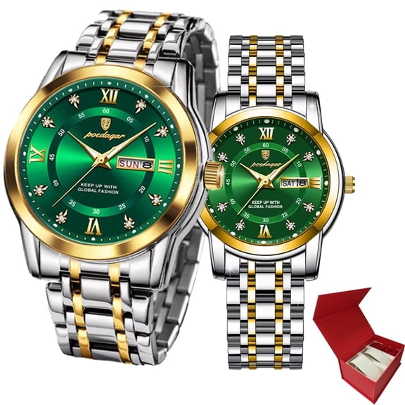 Poedagar Couple Quartz Watch Luminous Calendar Date Business Formal Luxury Men's and Women's Watch Waterproof Casual Stainless Steel Couple Wedding Romantic Watch 2 Pieces