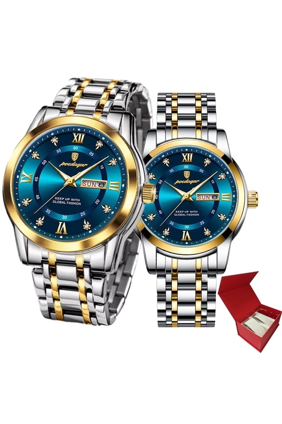 Couple Quartz Watch Luminous Calendar Date Business Formal Luxury Men's and Women's Watch Waterproof Casual Stainless Steel Couple Wedding Romantic Watch 2 Pieces
