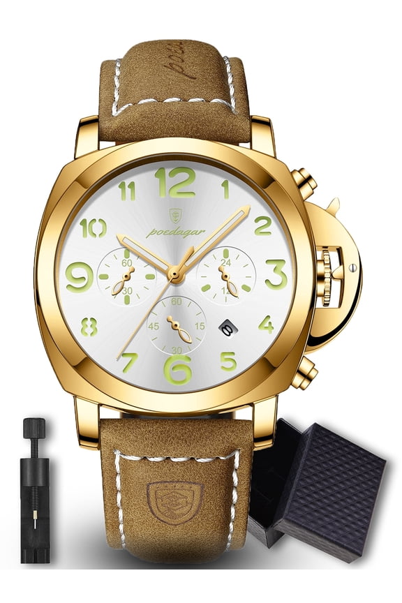 Men's Business Quartz Watches with PU Leather Strap Waterproof Luminous Calendar Chronograph