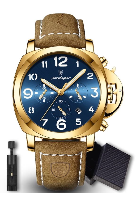 Men's Business Quartz Watches with PU Leather Strap Waterproof Luminous Calendar Chronograph