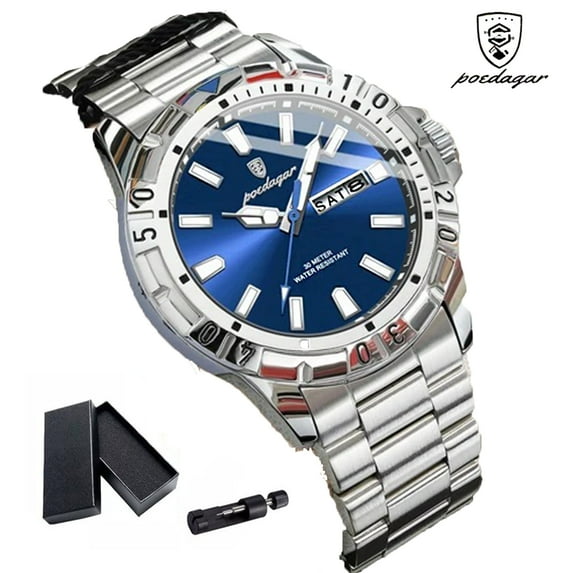 Poedagar Luxury Military Sports Waterproof Luminous Date Week Men's Blue Quartz Watches