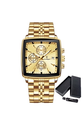 Luxury Personality Square Dial Calendar Waterproof Luminous Steel Band Men's Quartz Watch