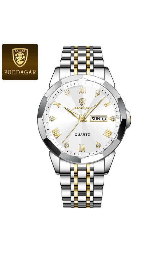 Luxury men wristwatch business waterproof luminous date week Man Watch stainless steel band Men's quartz watches sports