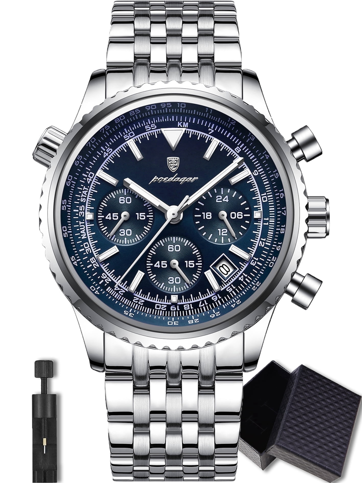 Poedagar Man Wristwatch Sport Quartz Stainless Steel Male Watches Waterproof Chronograph Watch