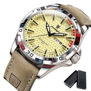 Poedagar Man Wristwatch Waterproof Luminous Date Week Watch For Men Quartz Sport Leather Mens Watch