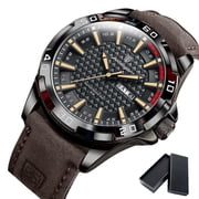 Poedagar Man Wristwatch Waterproof Luminous Date Week Watch For Men Quartz Sport Leather Mens Watch