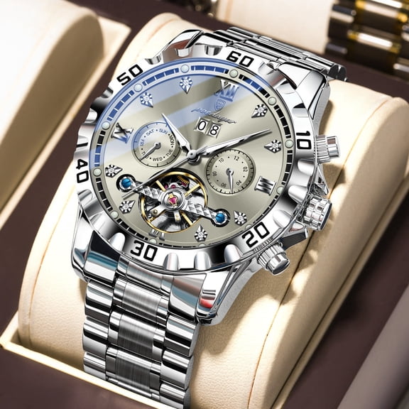 Poedagar Men Watch Automatic Date Week Man Wristwatch Hollow Tourbillon Mechanical Stainless Steel Men's Watches