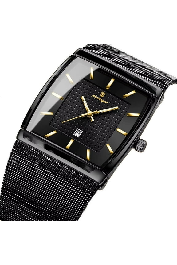 Men Watch Waterproof Luminous Date Rectangle Man Wristwatch Mesh Stainless Steel Men's Quartz Watches