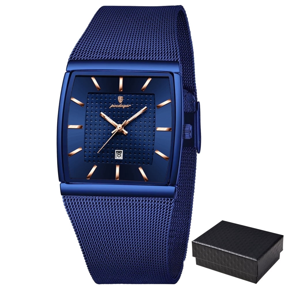 Poedagar Men Watch Waterproof Luminous Date Rectangle Man Wristwatch Mesh  Stainless Steel Men's Quartz Watches