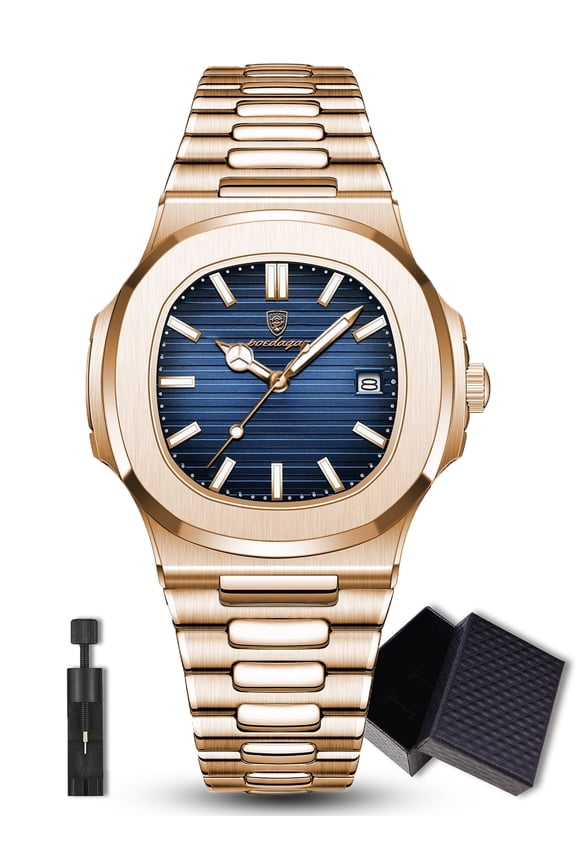 Men's Business Luxury Square Classic Stainless Steel Luminous Hands Waterproof Calendar Display Quartz Watch