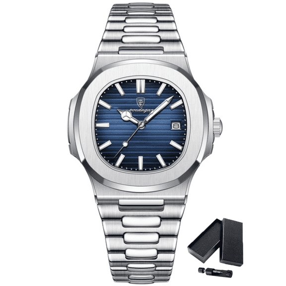 Poedagar Men's Business Luxury Square Classic Stainless Steel Luminous Hands Waterproof Calendar Display Quartz Watch