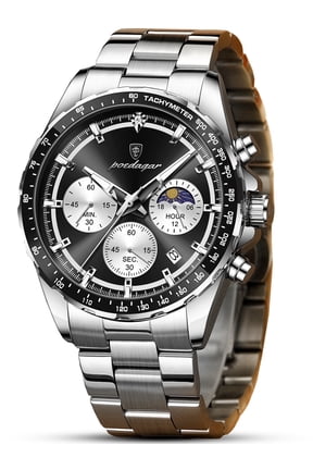 Men's Chronograph Quartz Wristwatch, Stainless Steel Strap, Waterproof Luminous Function