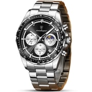 Poedagar Mens Chronograph Quartz Wristwatch, Stainless Steel Strap, Waterproof Luminous Function