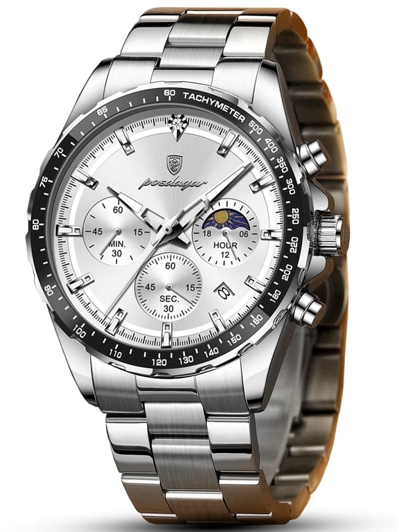 Men's Chronograph Quartz Wristwatch, Stainless Steel Strap, Waterproof Luminous Function