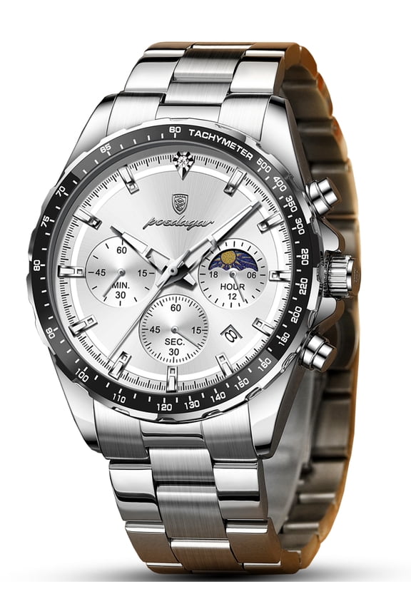 Men's Chronograph Quartz Wristwatch, Stainless Steel Strap, Waterproof Luminous Function