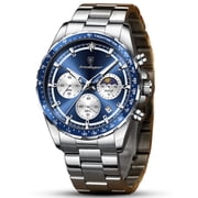 Poedagar Mens Chronograph Quartz Wristwatch, Stainless Steel Strap, Waterproof Luminous Function