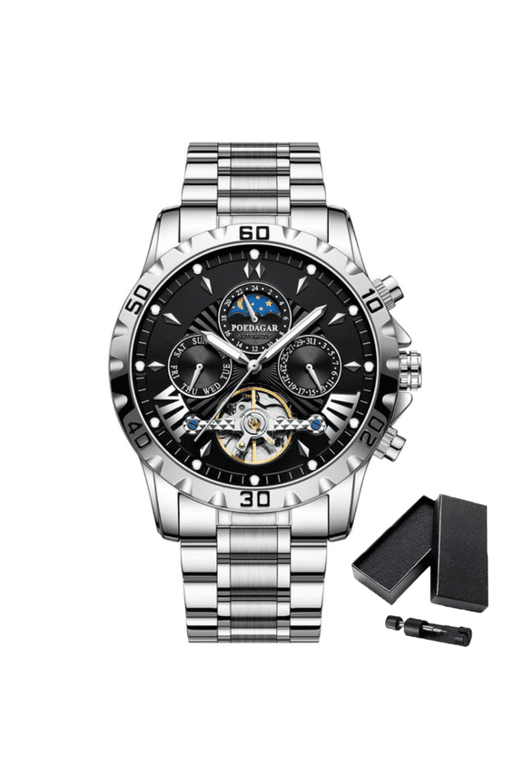 Men's Classic Luxury Moon Phase Luminous Pointer Waterproof Tourbillon Mechanical Watch