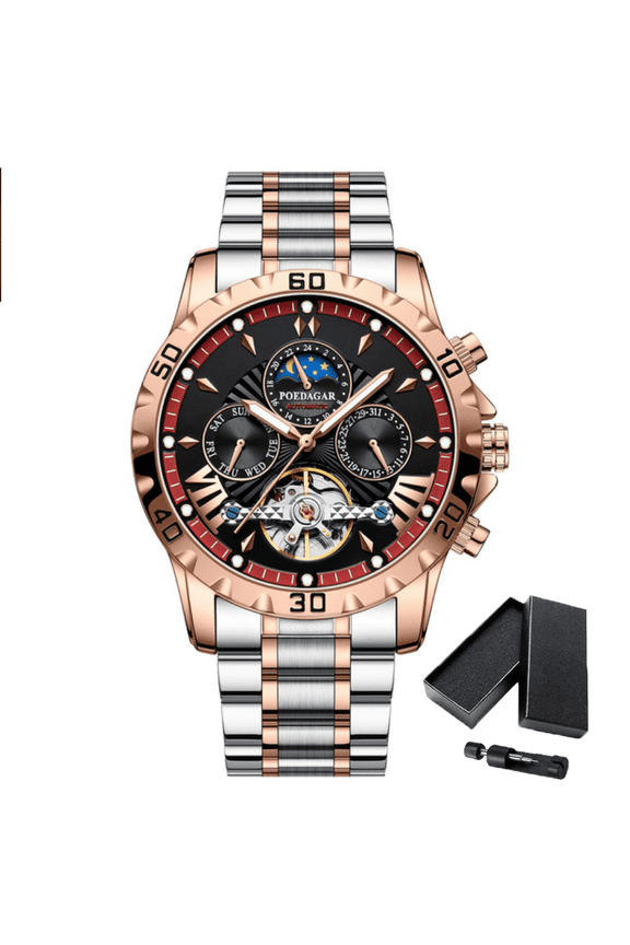 Men's Classic Luxury Moon Phase Luminous Pointer Waterproof Tourbillon Mechanical Watch