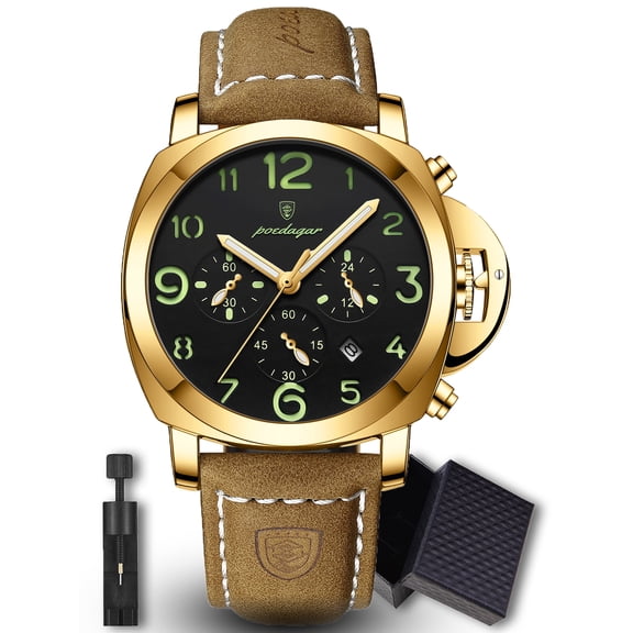 Poedagar Men's Business Quartz Watches with PU Leather Strap Waterproof Luminous Calendar Chronograph