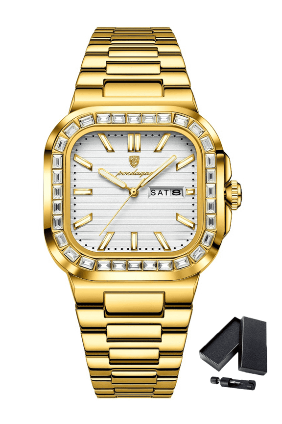 Men's Personality Diamond Creative Simple Dial Business Dual Calendar Luminous Pointer Waterproof Quartz Steel Watch